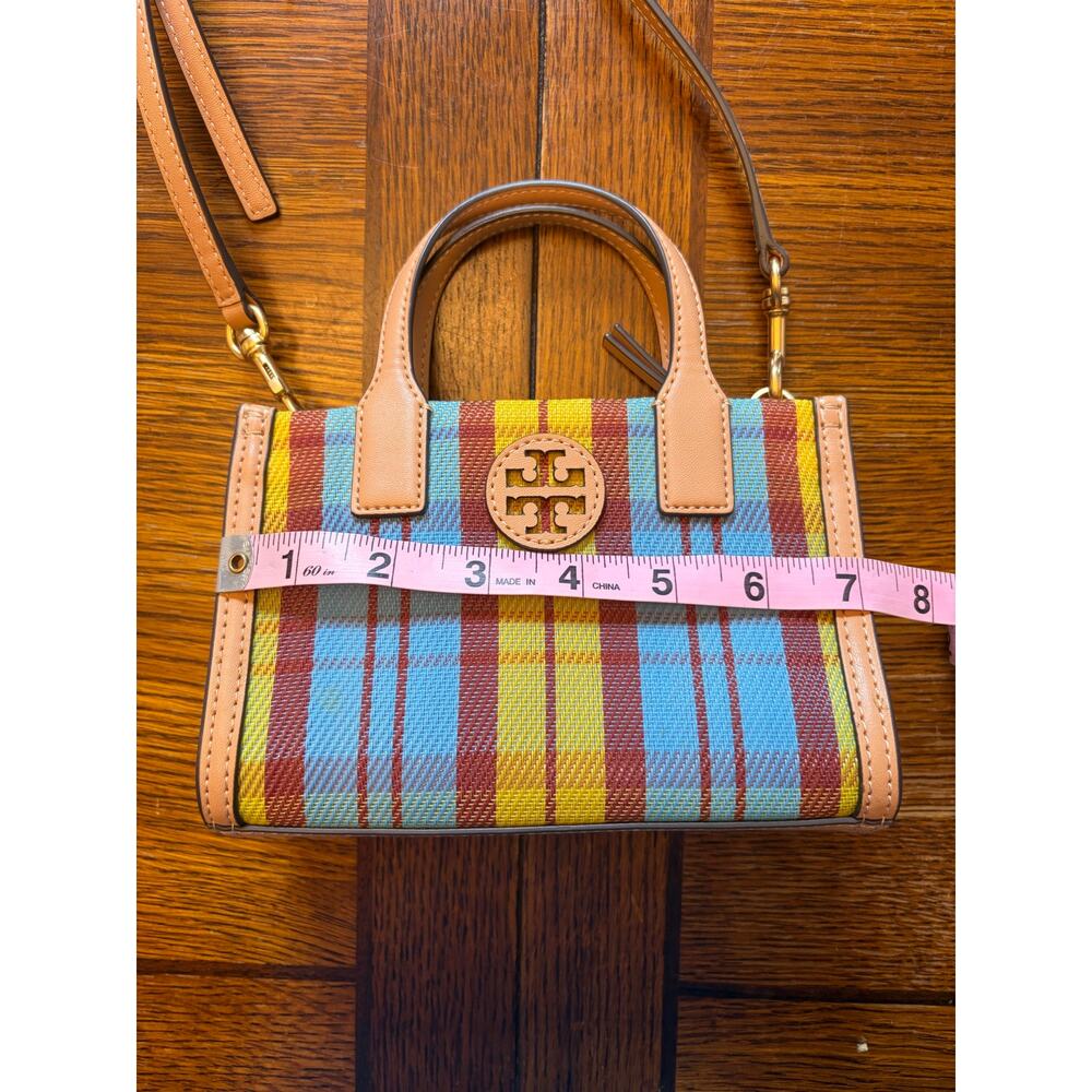 Tory Burch Ella Mini Plaid Top Handle Crossbody Tote Bag Multicolor Leather Trim - Picture 15 of 16